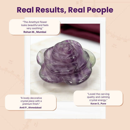 natural amethyst flower stone displayed on a bedroom side table