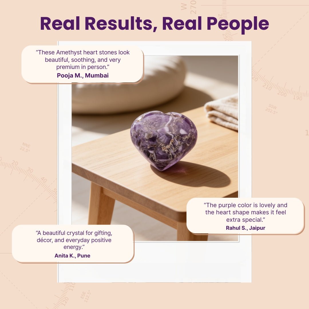 Amethyst Hearts Stone Vastu Fengshui Aura Chakra Reiki Healing Crystals - plusvalueindia