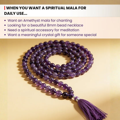Purple Amethyst Necklace Japa Mala 108 + 1 Bead (Knotted) - plusvalueindia