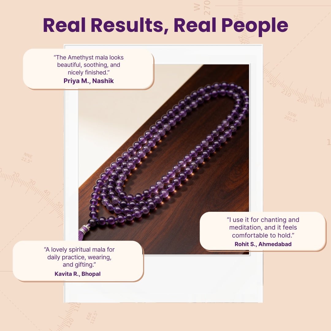 Purple Amethyst Necklace Japa Mala 108 + 1 Bead (Knotted) - plusvalueindia