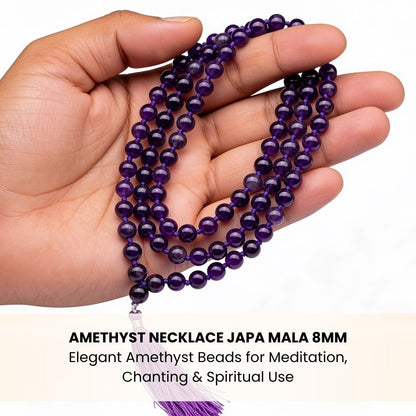 Purple Amethyst Necklace Japa Mala 108 + 1 Bead (Knotted) - plusvalueindia
