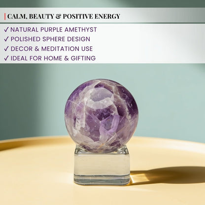 Amethyst Sphere Ball with Stand - Benefits, Placement and Original Stone for Calm and Concentration - plusvalueindia
