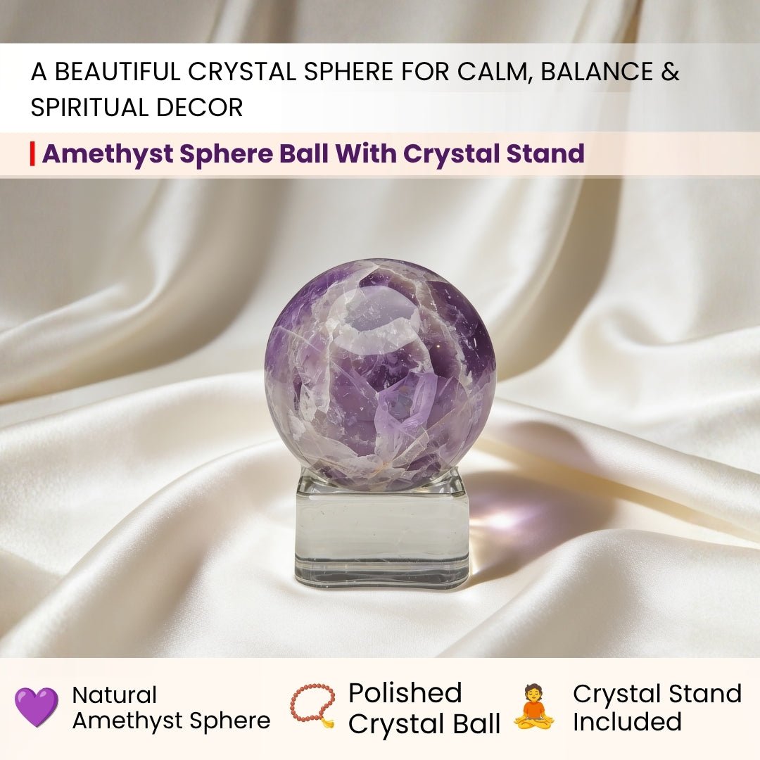 Amethyst Sphere Ball with Stand - Benefits, Placement and Original Stone for Calm and Concentration - plusvalueindia