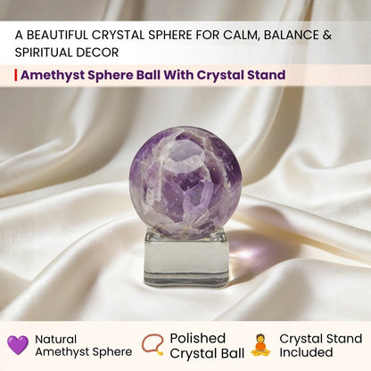 Amethyst Sphere Ball with Stand - Benefits, Placement and Original Stone for Calm and Concentration - plusvalueindia