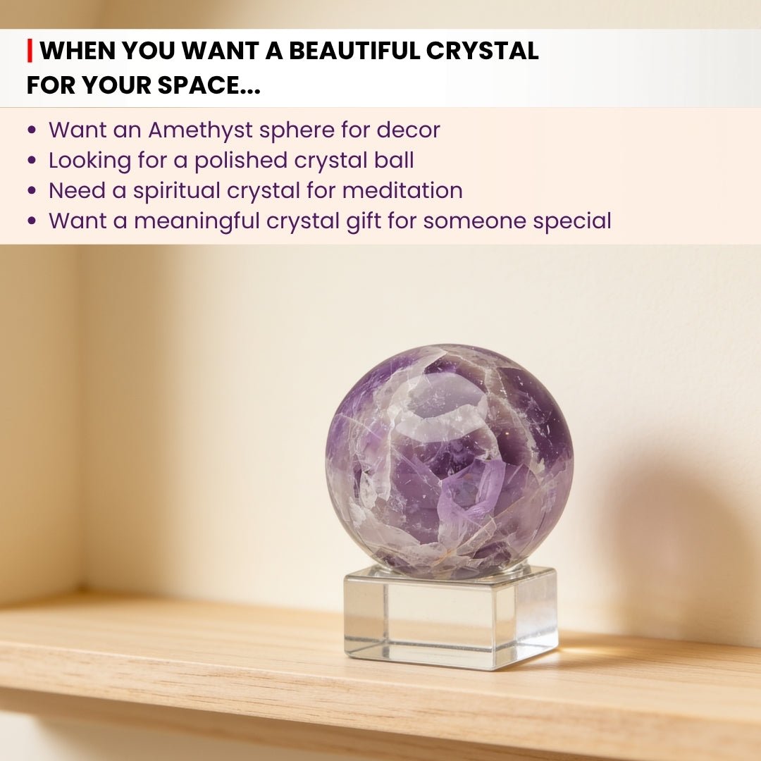 Amethyst Sphere Ball with Stand - Benefits, Placement and Original Stone for Calm and Concentration - plusvalueindia