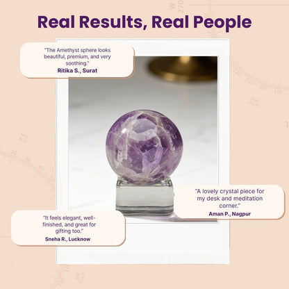 Amethyst Sphere Ball with Stand - Benefits, Placement and Original Stone for Calm and Concentration - plusvalueindia