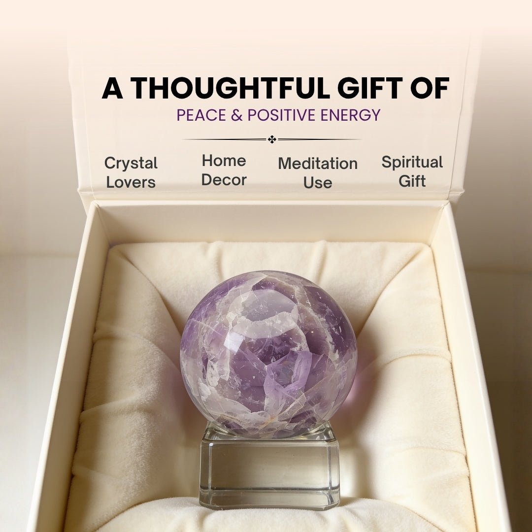 Amethyst Sphere Ball with Stand - Benefits, Placement and Original Stone for Calm and Concentration - plusvalueindia