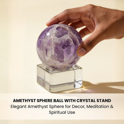 Amethyst Sphere Ball with Stand - Benefits, Placement and Original Stone for Calm and Concentration - plusvalueindia