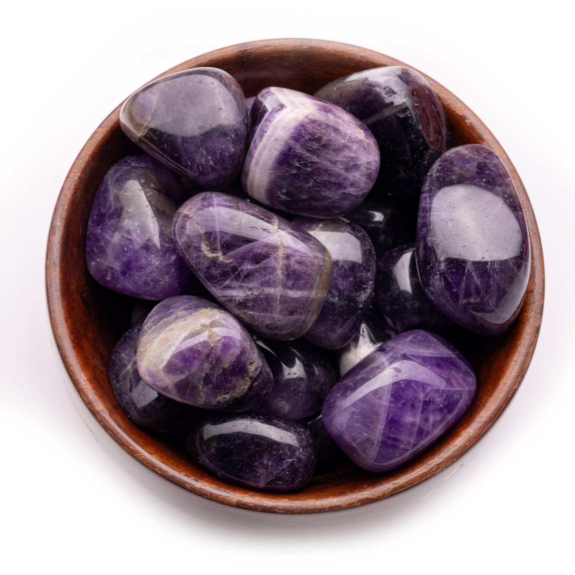 amethyst tumble pebble stone 300gm wooden bowl