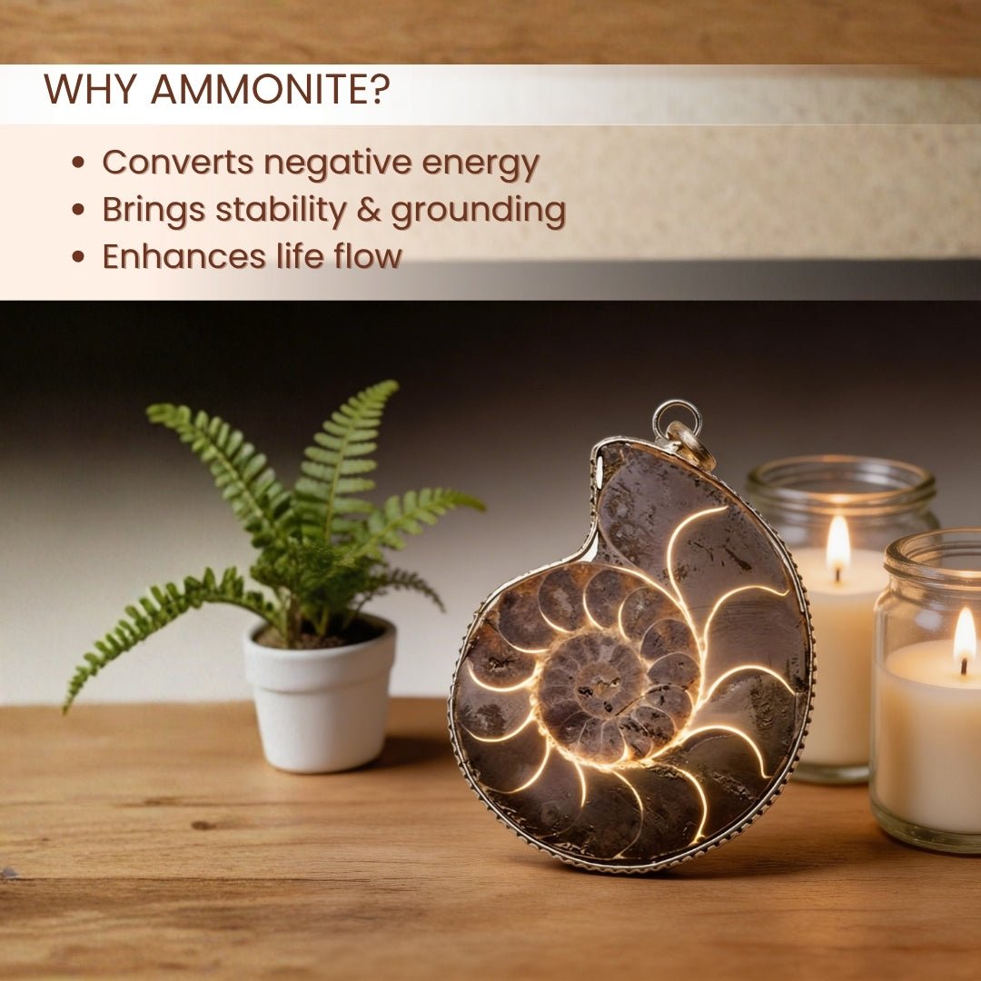 Ammonite Stone Pendant Reiki Healing Crystal - plusvalueindia
