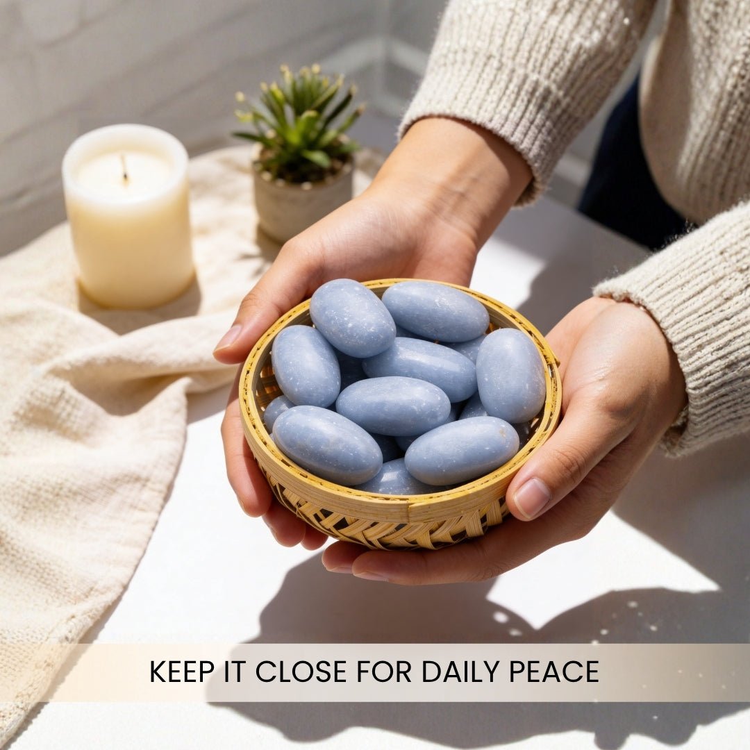 Angelite Tumbled Stone Pebbles - plusvalueindia