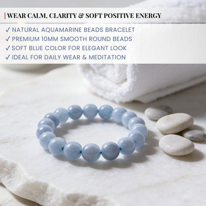 Aquamarine Stone Healing Bracelet for Men & Women for courage - plusvalueindia