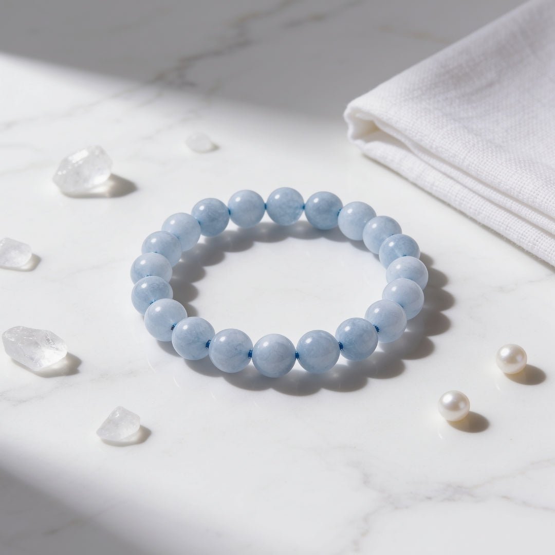 Aquamarine Stone Healing Bracelet for Men & Women for courage - plusvalueindia