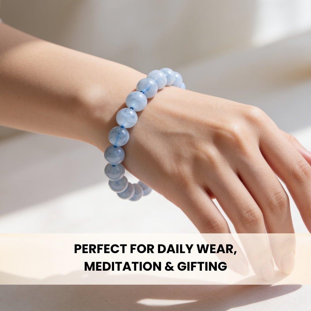 Aquamarine Stone Healing Bracelet for Men & Women for courage - plusvalueindia