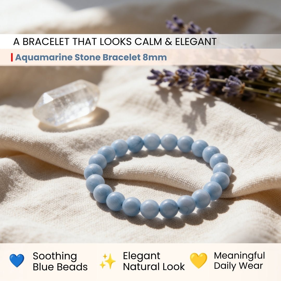 Aquamarine Stone Healing Bracelet for Men & Women for courage - plusvalueindia