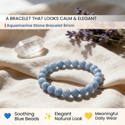Aquamarine Stone Healing Bracelet for Men & Women for courage - plusvalueindia
