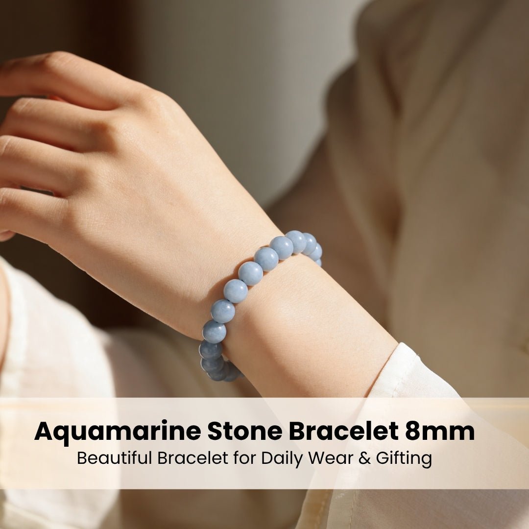 Aquamarine Stone Healing Bracelet for Men & Women for courage - plusvalueindia
