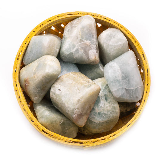 aquamarine tumble stone pebble 200gm basket