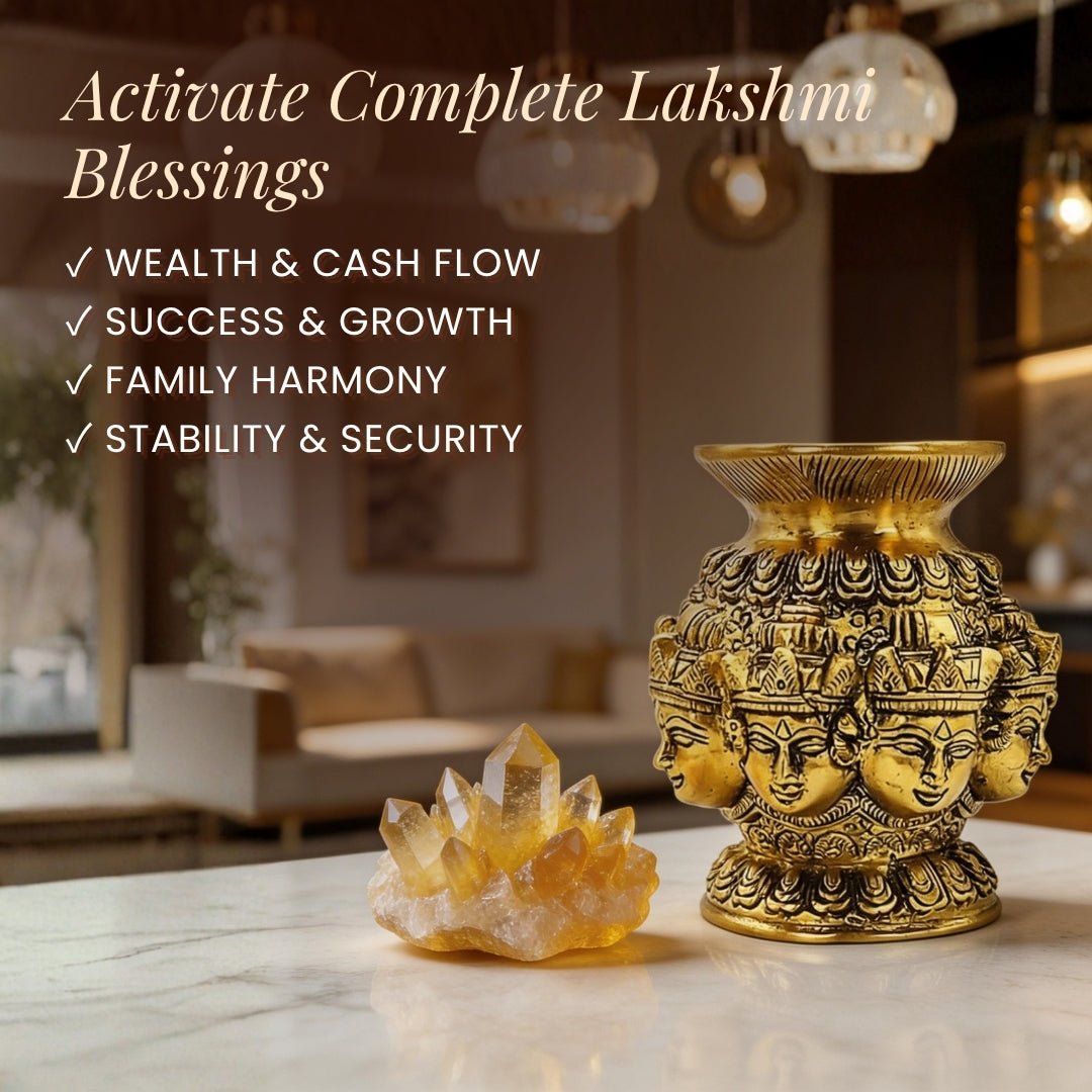 Astha Lakshmi Pot in Brass with Citrine Financial in brass finish, made in India