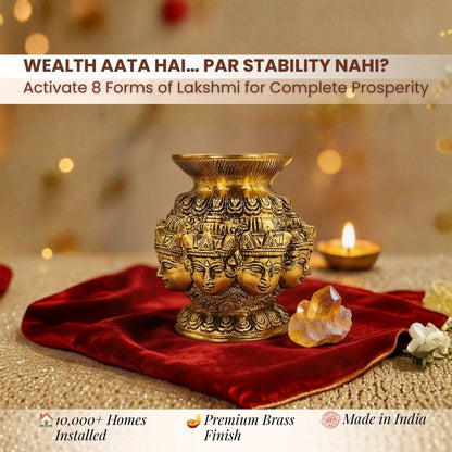 Astha Lakshmi Pot in Brass with Citrine Financial, idol for home and office