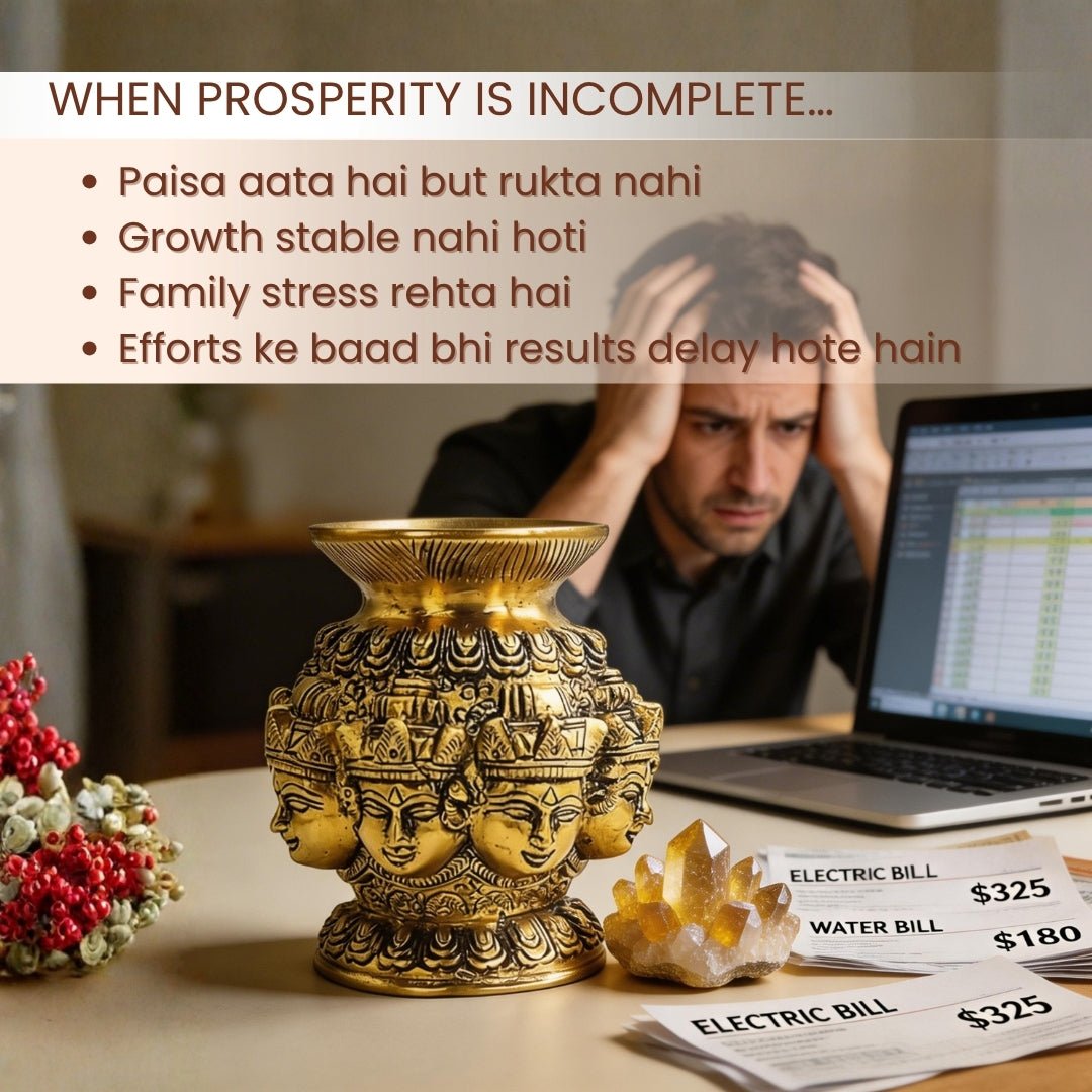 Astha Lakshmi Pot in Brass with Citrine Financial placement in the South-East zone as per Vastu