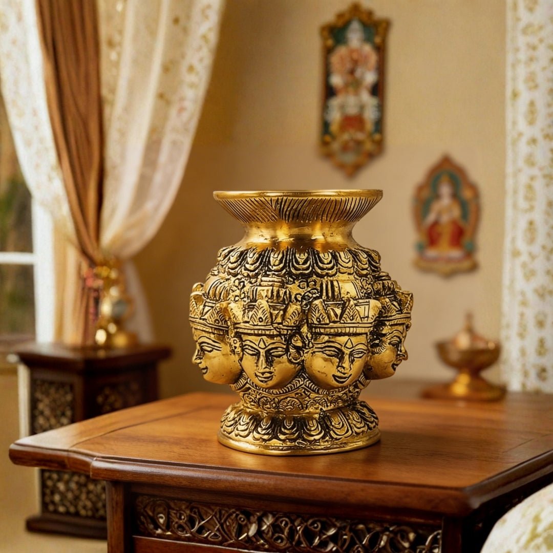 Astha Lakshmi Pot in Brass with Citrine Financial Stone for wealth & prosperity