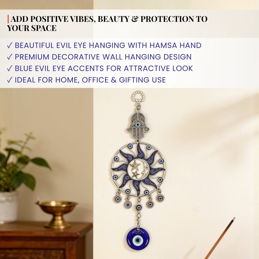 Beautiful Evil Eye Hanging with Hamsa, made in India by Plus Value