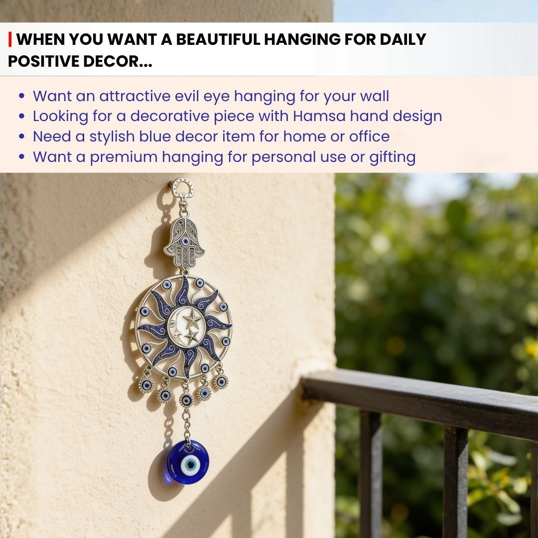 Beautiful Evil Eye Hanging with Hamsa, traditional Vastu remedy for the home