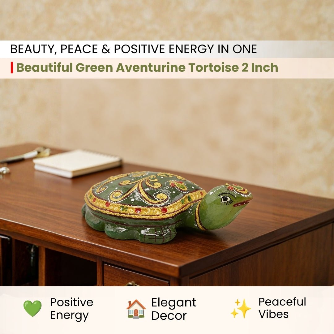 Beautiful Green Aventurine Tortoise 2" for business & money luck - plusvalueindia