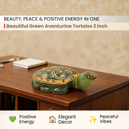 Beautiful Green Aventurine Tortoise 2" for business & money luck - plusvalueindia
