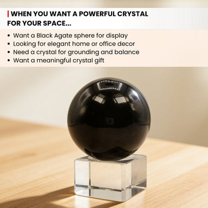 Black Agate Ball (Sphere) With Crystal Stand - plusvalueindia