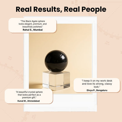 Black Agate Ball (Sphere) With Crystal Stand - plusvalueindia