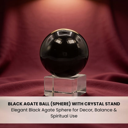 Black Agate Ball (Sphere) With Crystal Stand - plusvalueindia