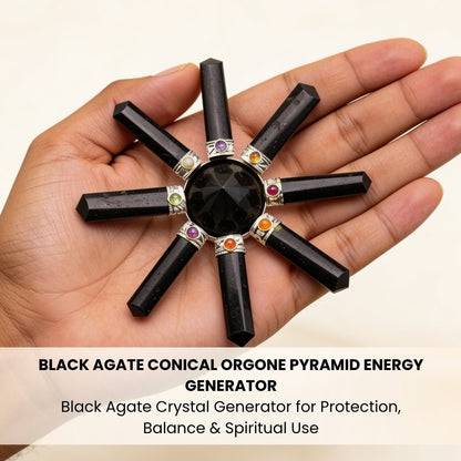 Black Agate Conical Orgone Pyramid Energy Generator - plusvalueindia