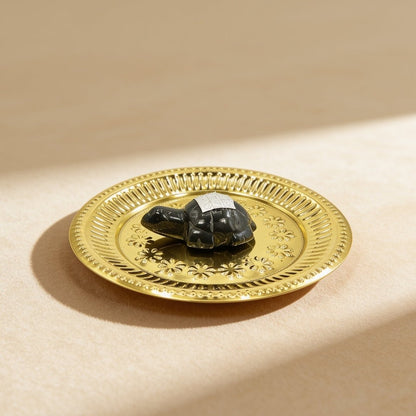 Vastu Feng Shui Black Agate Tortoise with Brass Plate - plusvalueindia