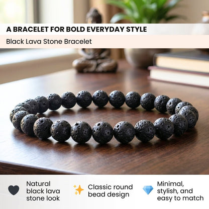 Natural Black Lava Stone Bracelet for Strength, Positivity & Harmony - plusvalueindia