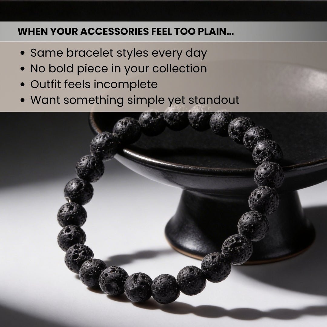 Natural Black Lava Stone Bracelet for Strength, Positivity & Harmony - plusvalueindia