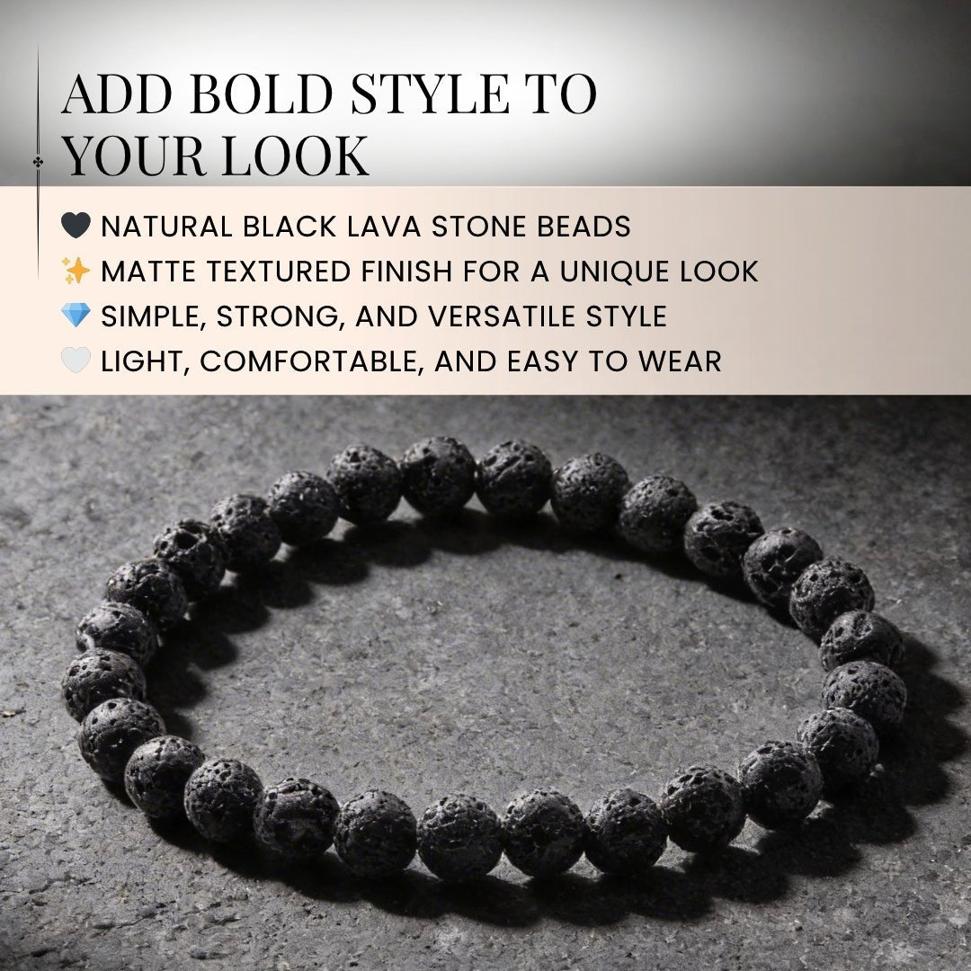Natural Black Lava Stone Bracelet for Strength, Positivity & Harmony - plusvalueindia