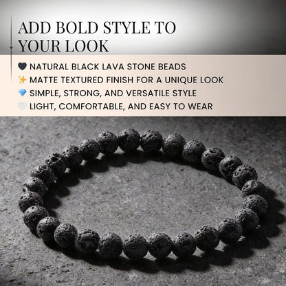Natural Black Lava Stone Bracelet for Strength, Positivity & Harmony - plusvalueindia