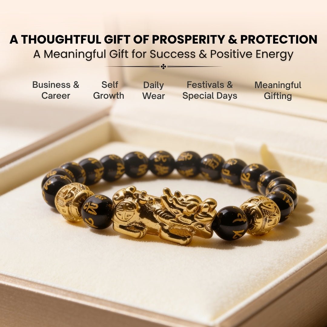 Black Obsidian Pixiu Bracelet - Wealth, Clarity & Protection - plusvalueindia