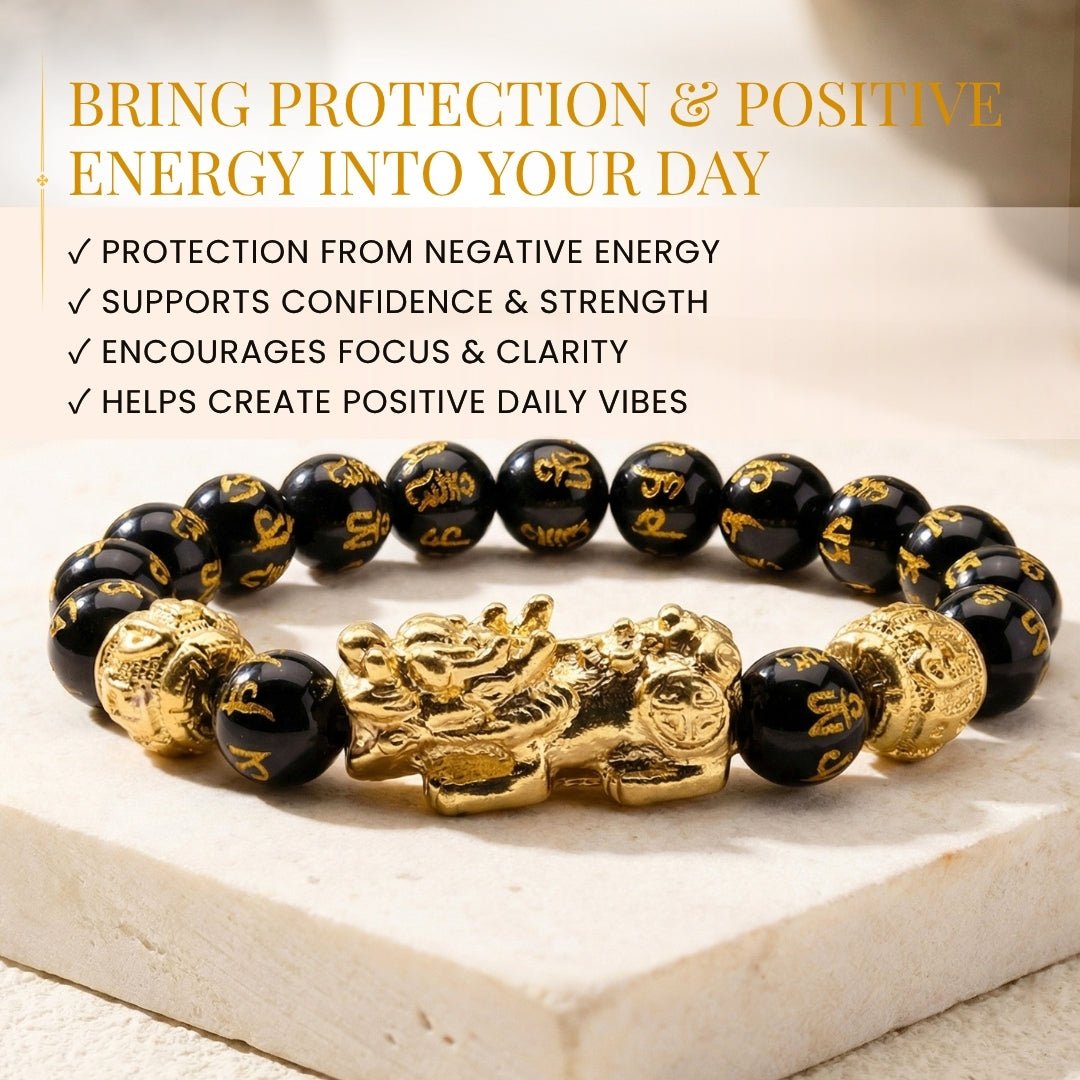 Black Obsidian Pixiu Bracelet - Wealth, Clarity & Protection - plusvalueindia