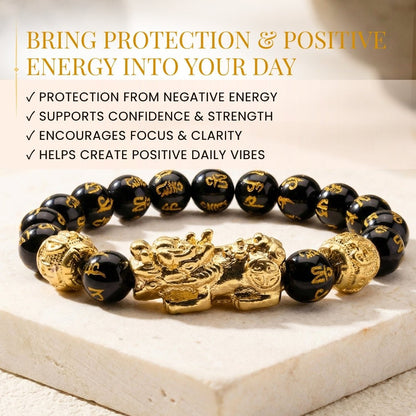 Black Obsidian Pixiu Bracelet - Wealth, Clarity & Protection - plusvalueindia