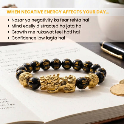 Black Obsidian Pixiu Bracelet - Wealth, Clarity & Protection - plusvalueindia