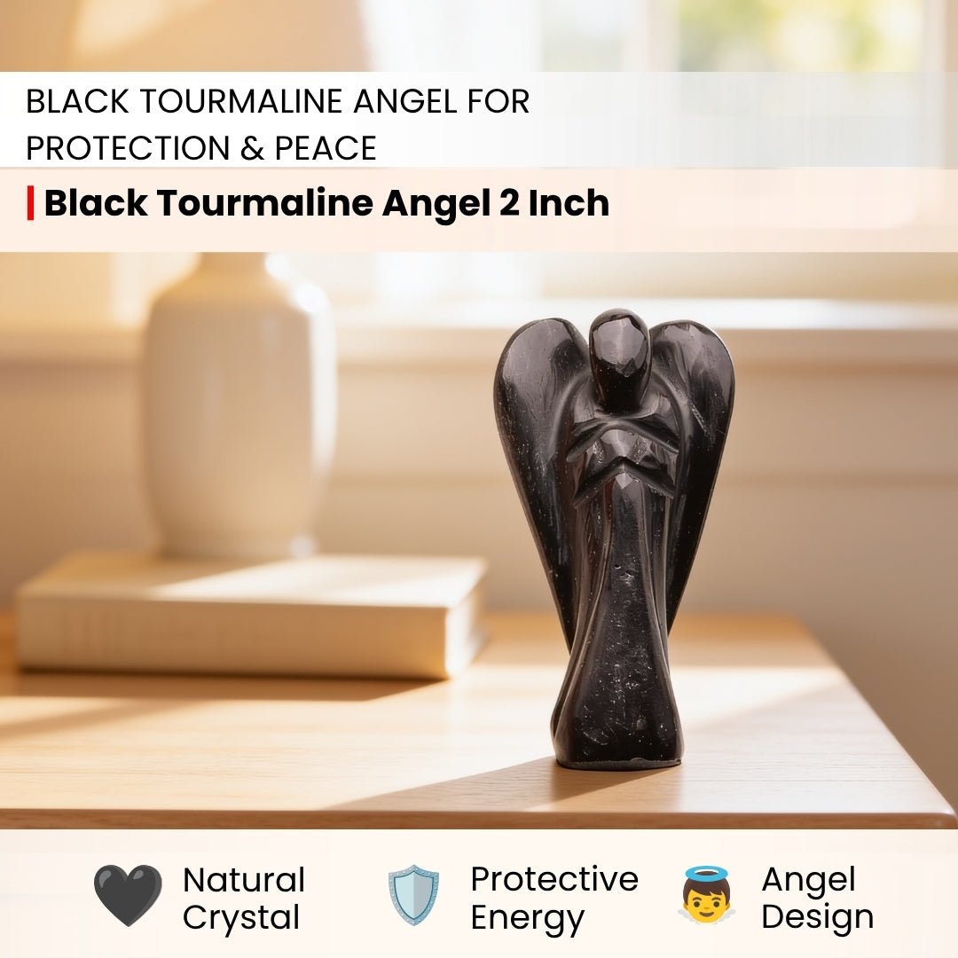Natural Black Tourmaline Angel - Guardian of Protection and Healing (2-inch) - plusvalueindia