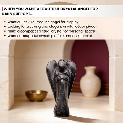 Natural Black Tourmaline Angel - Guardian of Protection and Healing (2-inch) - plusvalueindia