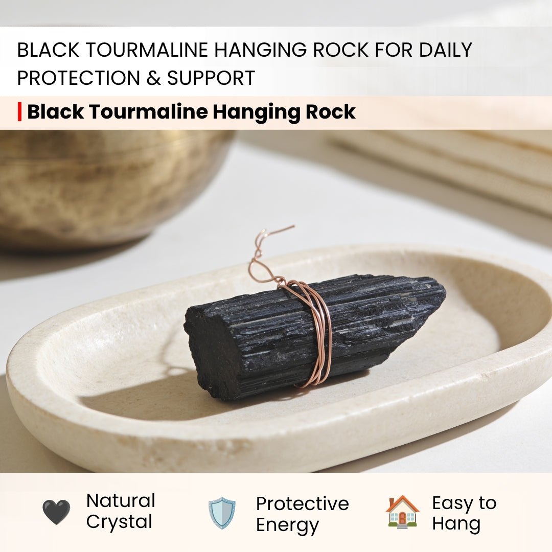 Black Tourmaline Hanging Rock Protection from Negativity and Negative People - plusvalueindia