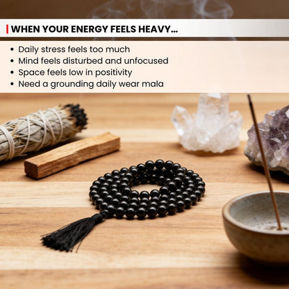 Natural Black Tourmaline Necklace Japa Mala 108 + 1 Bead (Knotted) - plusvalueindia