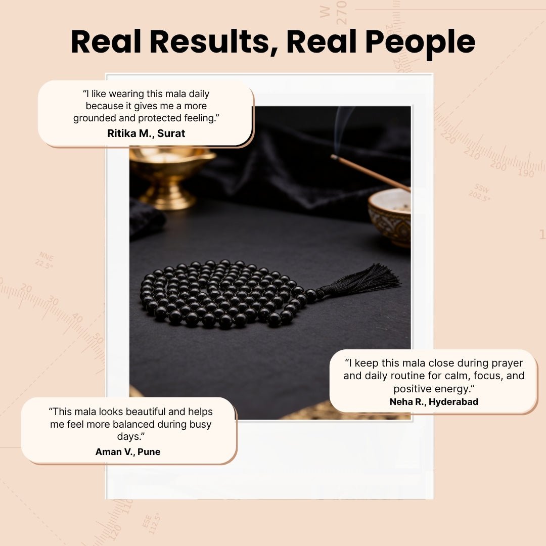 Natural Black Tourmaline Necklace Japa Mala 108 + 1 Bead (Knotted) - plusvalueindia