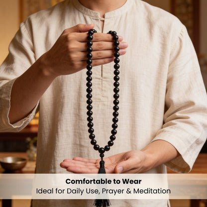 Natural Black Tourmaline Necklace Japa Mala 108 + 1 Bead (Knotted) - plusvalueindia