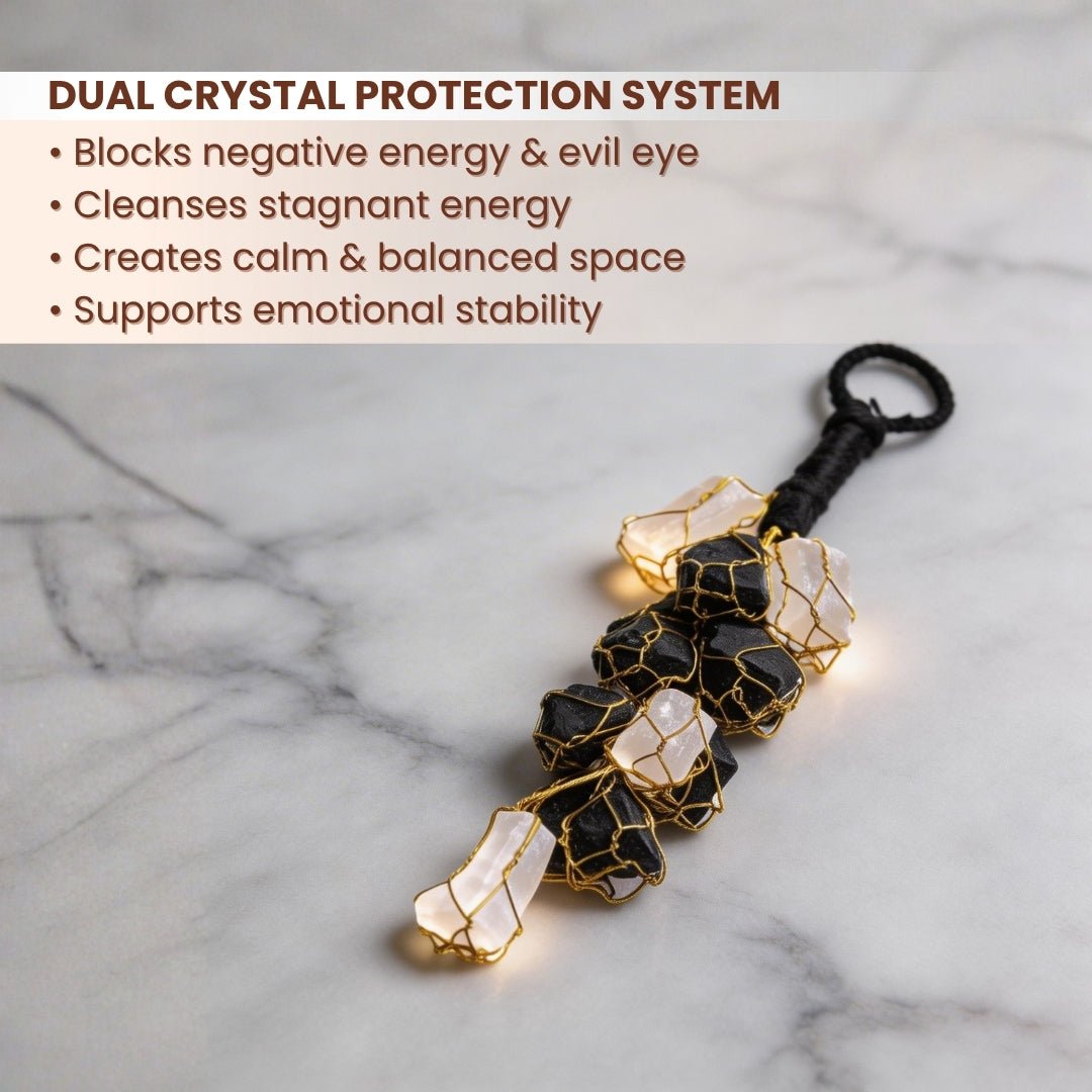 Black Tourmaline Selenite Door Hanging - Crystal Protection from Negative Energy for Home & Office - plusvalueindia